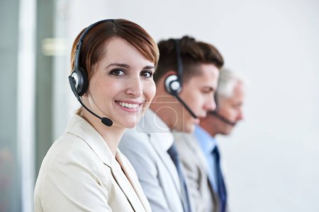 Photo for Call center, smile or portrait of happy woman in customer service, business support and CRM in office. Face, advisor or telemarketing agent in mic headset for telecom consulting in coworking agency. - Royalty Free Image