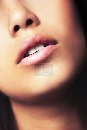 Lips, cosmetic care and beauty with closeup of woman, smooth skin and dermatology for skincare. Natural, wellness and lipcare with mouth of model for treatment, facial and filler for antiaging.