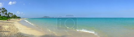 Téléchargez les photos : Sable, océan et paysage de plage à Hawaï pour des vacances tropicales, des vacances et des destinations de voyage. Nature, île et bord de mer, vagues et l'eau en week-end d'été pour l'emplacement, le fond et l'horizon. - en image libre de droit