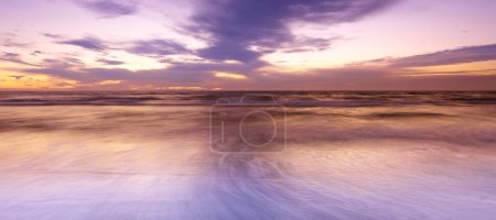 Photo for Beach, sunset and sunshine with clouds, Hawaii and drone for aesthetic and travel environment and sea. Beautiful sky, ocean and landscape in view, trip and vacation for nature and tranquility. - Royalty Free Image