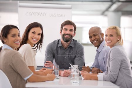 Photo for Business people, portrait and company vision team with smile from collaboration and work in a office. Happy, workforce and professional group with career confidence and diversity at consultant agency. - Royalty Free Image