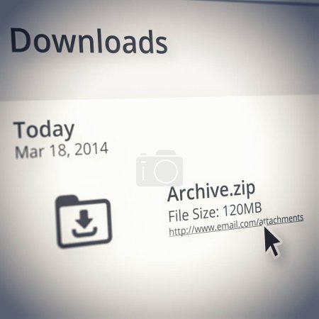 Photo for Webpage, downloads and archive zip for digital or internet content and email attachment of information research. File storage, delivery or online archives with pointer or cursor or technology to save. - Royalty Free Image