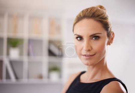 Photo for Business woman, portrait and smile in office with creative worker and designer employee at startup. Staff, confidence and workplace with professional art director ready for working and job at agency. - Royalty Free Image