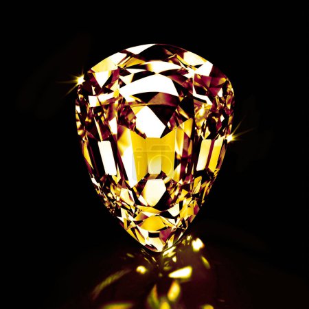 Yellow sapphire, stone and studio by black background for natural resource, jewelry or sparkle for luxury. Rock, gemstone or crystal in closeup for shine, glow or brilliant with reflection for wealth.