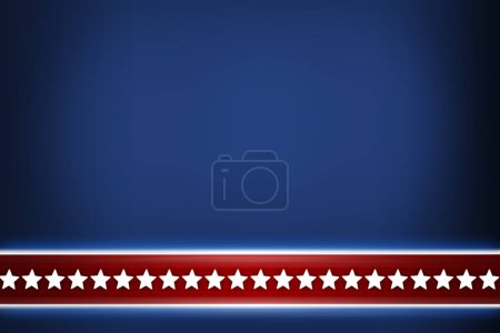 Foto de Estrella, América y cinta con rayas en banner para ilustración, tema o resumen sobre fondo azul. Espacio vacío, maqueta y símbolo de valentía o Día de la Independencia para EE.UU. icono, herencia o gloria. - Imagen libre de derechos