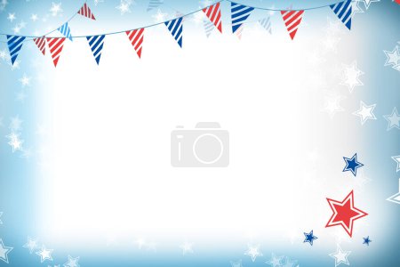 Foto de Estrella, América y gráfico con banner de fiesta para ilustración, tema o fondo abstracto. Espacio vacío, maqueta y símbolo con patrón y formas para el Día de la Independencia de EE.UU., invitación o patrimonio. - Imagen libre de derechos