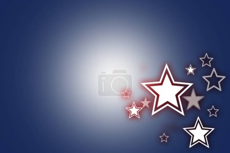 Photo for Stars, graphic and American flag with gradient background for country pride, mockup space and abstract. USA, illustration or wallpaper with heritage, Independence Day celebration and blue with red. - Royalty Free Image