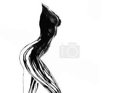 Photo for Studio, figure and paint on body of woman with outline of breast, legs or human silhouette in white background. Creative, painting or texture of black ink in art or abstract character in mockup space. - Royalty Free Image
