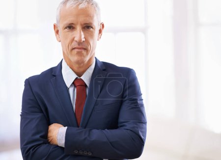 Photo for Crossed arms, serious and portrait of business man with confidence for career, job and working. Professional, startup agency and senior person in office for company pride, mindset and attitude. - Royalty Free Image