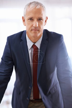 Photo for Confidence, portrait and mature businessman, corporate ceo or senior manager at startup office. Opportunity, trust and face of business owner, boss or entrepreneur at professional agency with pride. - Royalty Free Image