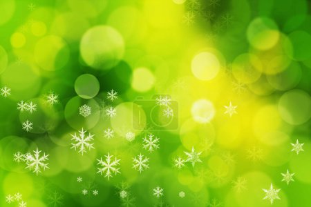 Téléchargez les photos : Bokeh abstrait, graphique et vert avec flocon de neige, thème de Noël, décor et créativité avec couleur. Papier peint, effets et scintillement ou brillance avec motif, étoiles et design créatif avec forme. - en image libre de droit