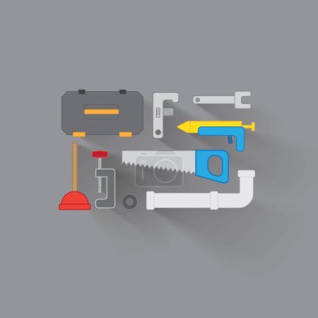Photo for Abstract, tools and equipment for maintenance icon with kit and grinder for house chores or plumbing. Box, illustration for construction or renovation with screws for repairman and instruments. - Royalty Free Image
