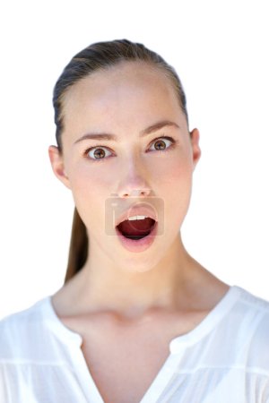 Photo for Studio, surprise or portrait of woman with shock, open mouth and wow expression for news or gossip. Sale, isolated white background or face of a person in disbelief for announcement, deal or discount. - Royalty Free Image