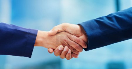 Photo for Shaking hands, business people and introduction outdoor, partnership with interview, introduction or congratulations. Handshake, collaboration and agreement with respect, trust and thank you in city. - Royalty Free Image