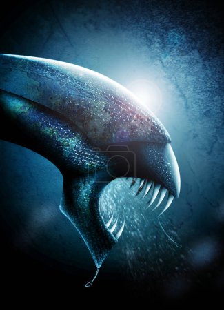 Photo for Alien, fangs and scary creature or monster for Halloween horror or surreal, beast or futuristic. Creepy, science fiction and teeth or mutant animal or spooky creativity, illustration or wallpaper. - Royalty Free Image