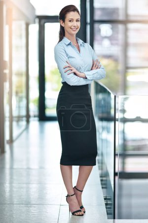 Photo for Office, lobby and portrait of businesswoman with confidence, pride and support in business opportunity. Consultant, entrepreneur or happy woman with project management, advisor or agent with smile. - Royalty Free Image