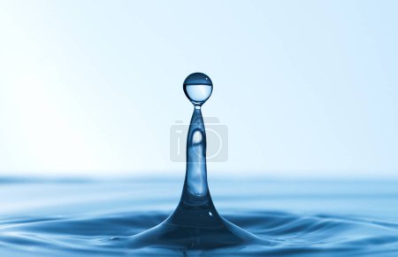 Photo for Water, drop and wave with ripple for splash, bubble or liquid fall of fluid, puddle or blue aqua. Closeup of rain droplet, element or drink for hygiene, hydration or natural sustainability on mockup. - Royalty Free Image