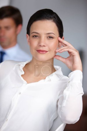Photo for Confident, woman and portrait of financial advisor in office for consultation on asset management with client. Professional, advice or person planning report, portfolio or review finance for business. - Royalty Free Image