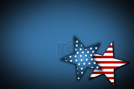 Photo for Star, America and graphic with mockup space on banner of stripes, illustration or theme on blue studio background. Empty, symbol and pattern with shape or icon of USA for heritage or independence day. - Royalty Free Image