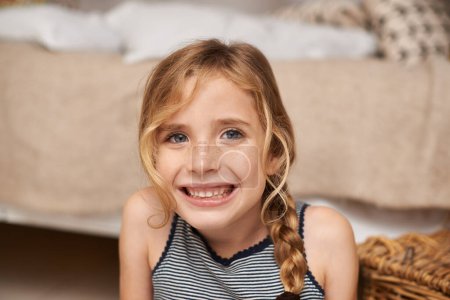 Photo for Portrait, young kid or big smile in oral hygiene, dental care or orthodontics as healthy teeth. Happy, proud or female child in clean, mouth or fresh breath as whitening, wellness or dentistry. - Royalty Free Image