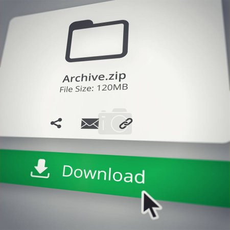 Photo for Html, download and archive zip with file size or digital content and webpage attachment of information research. Storage, delivery and online archives with pointer or cursor and media in technology. - Royalty Free Image