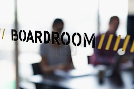 Photo for Boardroom, window and colleagues in office for training, collaboration or communication in background. Conference room, coworkers and meeting team for recruitment, brainstorming and discussion. - Royalty Free Image