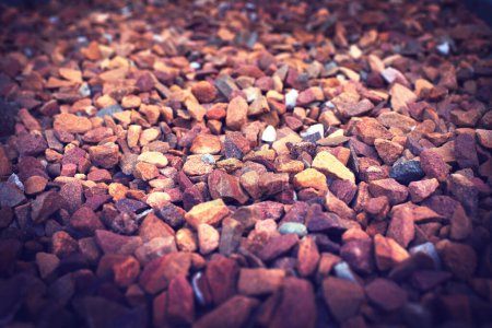 Photo for Gravel, rock and stone on ground closeup outdoor with detail on texture of environment or dirt road. Rocky, material and wallpaper of natural pebbles in nature or background with grit and no people. - Royalty Free Image