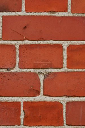 Photo for Brick wall, red and closeup of wall texture for construction, concrete pattern and masonry structure. Background, space and rough design for building with material, cement and rustic wallpaper. - Royalty Free Image