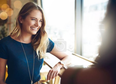Photo for Smile, counter and women in cafe together for social meeting, business planning or networking. Remote work, partnership and girl friends in coffee shop with conversation, drink and happy connection - Royalty Free Image
