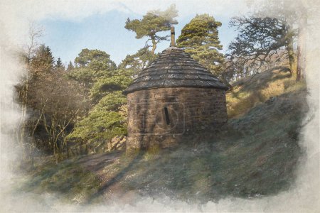 Foto de Una pintura digital en acuarela del santuario de San José en el valle de Goyt, Derbyshire, Peak District National Park, Reino Unido. - Imagen libre de derechos