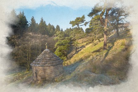 Foto de Una pintura digital en acuarela del santuario de San José en el valle de Goyt, Derbyshire, Peak District National Park, Reino Unido. - Imagen libre de derechos
