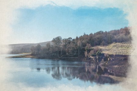 Foto de Depósito de Erwood en el valle de Goyt. Una pintura digital en acuarela en Derbyshire, Peak District National Park, Reino Unido. - Imagen libre de derechos