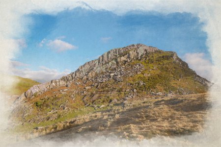 Foto de Una pintura digital en acuarela de Clogwyngarreg en el Parque Nacional Eryri, Gales, Reino Unido. - Imagen libre de derechos