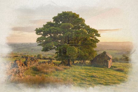 Foto de Una pintura digital en acuarela de Roach End, The Roaches, Staffordshire en el Parque Nacional Peak District, Reino Unido. - Imagen libre de derechos