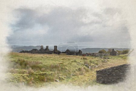 Foto de Una pintura digital en acuarela de la cantera abandonada Rhos Slate Quarry en Capel Curig, debajo de Moel Siabod, Parque Nacional Eryri, Gales, Reino Unido. - Imagen libre de derechos