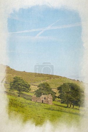 Foto de Una pintura digital de acuarela en The Roaches en el Peak District National Park, Staffordshire, Inglaterra, Reino Unido. - Imagen libre de derechos