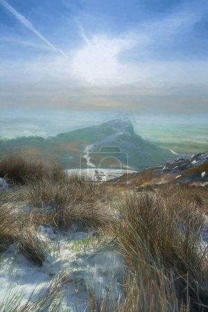 Foto de Una pintura al óleo digital de un paisaje rural de invierno en The Roaches en el Parque Nacional Peak District, Staffordshire, Inglaterra, Reino Unido. - Imagen libre de derechos