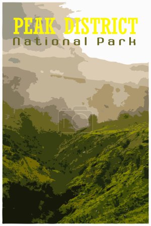 Nostálgico póster de viaje retro de un paisaje rural genérico del Reino Unido al estilo de Work Projects Administration.
