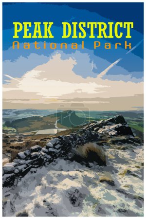 The Roaches, Staffordshire nostalgic retro winter travel poster concept of the Peak District National Park, England, UK in the style of Work Projects Administration.