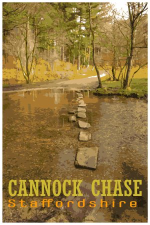 Affiche de voyage rétro nostalgique de Cannock Chase, Staffordshire, Angleterre, Royaume-Uni dans le style de Work Projects Administration.