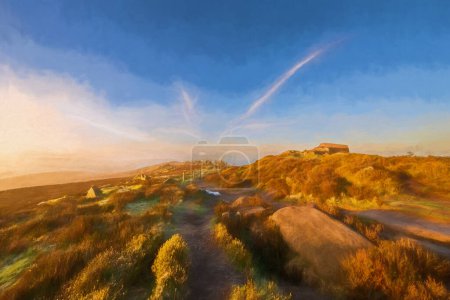 Foto de Pintura digital al óleo de un amanecer de hora dorada en The Roaches en el Parque Nacional Staffordshire Peak District, Inglaterra, Reino Unido. - Imagen libre de derechos