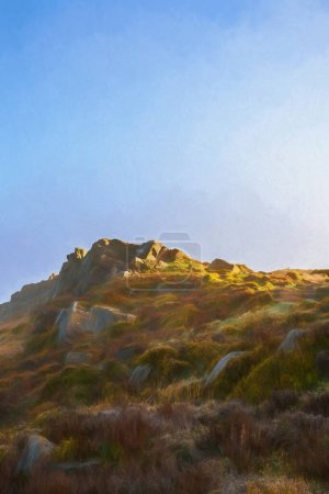 Foto de Pintura al óleo digital Sunrise de Las cucarachas en el Parque Nacional Staffordshire Peak District, Inglaterra, Reino Unido. - Imagen libre de derechos