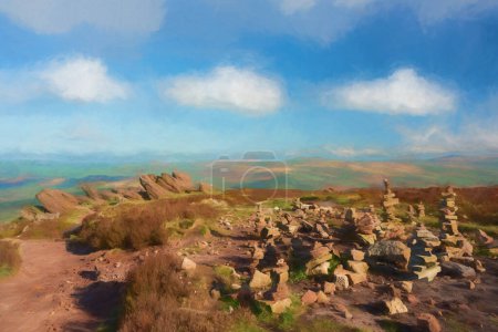 Foto de Pintura digital al óleo de la salida del sol en el Parque Nacional Staffordshire Peak District, Inglaterra, Reino Unido. - Imagen libre de derechos