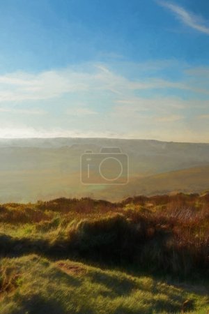 Foto de Pintura digital al óleo de Ramshaw Rocks amanecer en el Parque Nacional Staffordshire Peak District, Inglaterra, Reino Unido. - Imagen libre de derechos