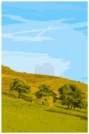 Illustration for Nostalgic retro travel poster of the Peak District National Park, England, UK in the style of Work Projects Administration. - Royalty Free Image