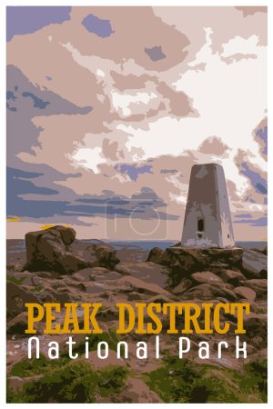 Illustration for Nostalgic retro travel poster of the Peak District National Park, England, UK in the style of Work Projects Administration. - Royalty Free Image