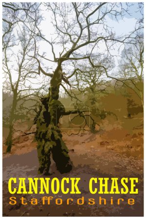 Nostalgic retro travel poster of Cannock Chase, Staffordshire, England, UK in the style of Work Projects Administration.