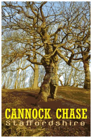 Ilustración de Nostálgico póster de viaje retro de Cannock Chase, Staffordshire, Inglaterra, Reino Unido al estilo de Work Projects Administration. - Imagen libre de derechos