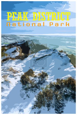 Ilustración de The Roaches, Staffordshire nostálgico concepto de póster de viaje de invierno retro del Peak District National Park, Inglaterra, Reino Unido en el estilo de Administración de Proyectos de Trabajo. - Imagen libre de derechos