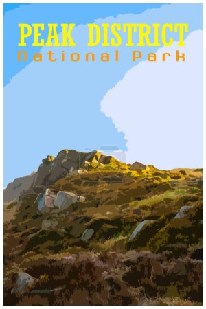 WPA inspired retro travel poster of a Peak District National Park sunrise at The Roaches.